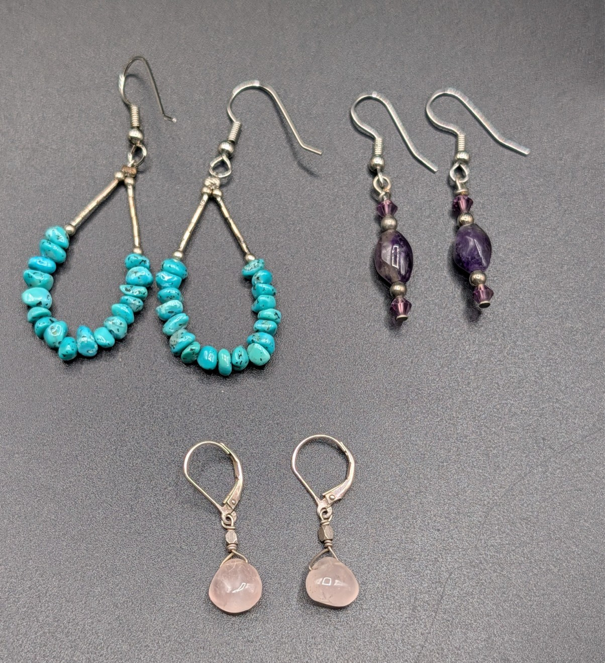 3 Pairs of Gemstone Beaded Dangling Earrings