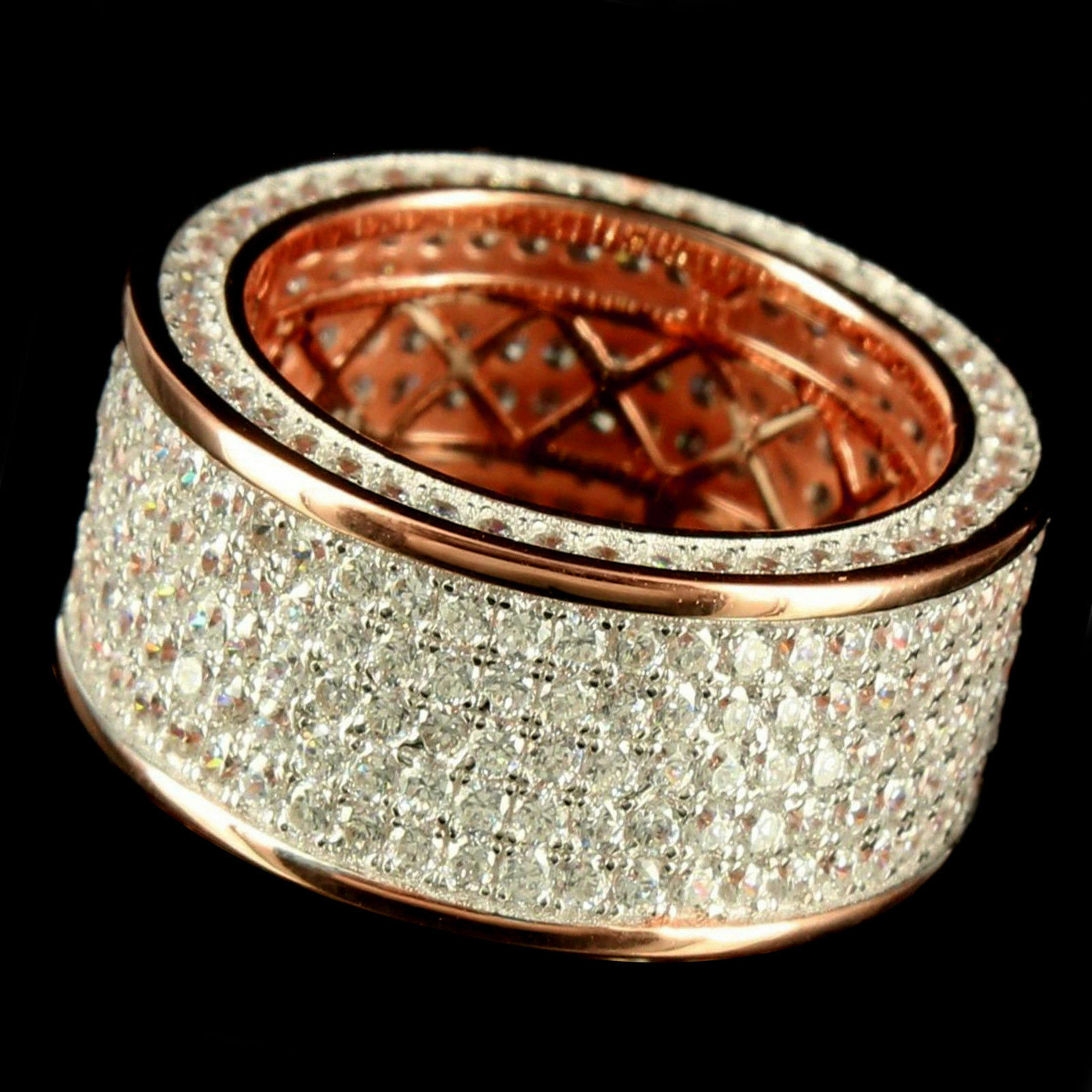 14K Exclusive Rose Gold Finish Men 2Tone Casual Wear Simulated Diamond Ring