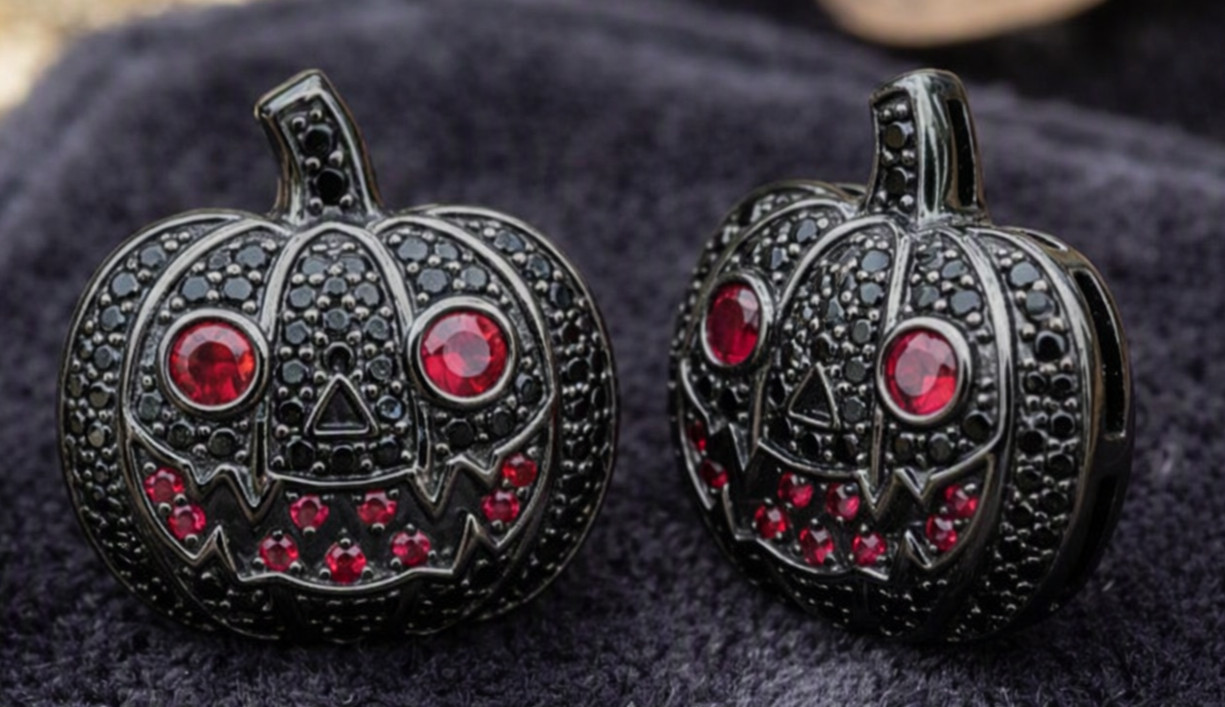 2ct SimulatedBlack Onyx/Ruby Helloween Laltrine Stud Earrings gold-plated silver