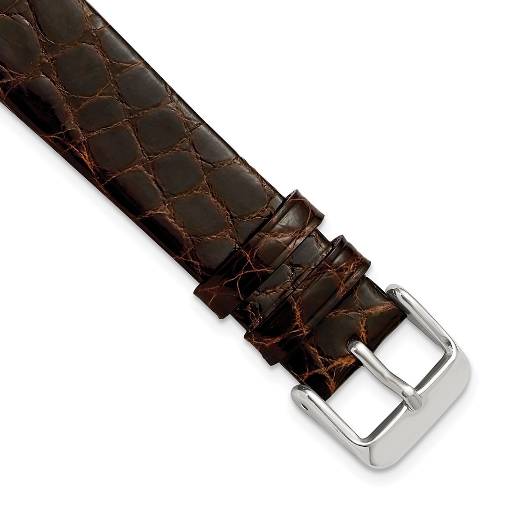DeBeer 17mm Brown Flat Genuine Crocodile Silver-tone Watch Band