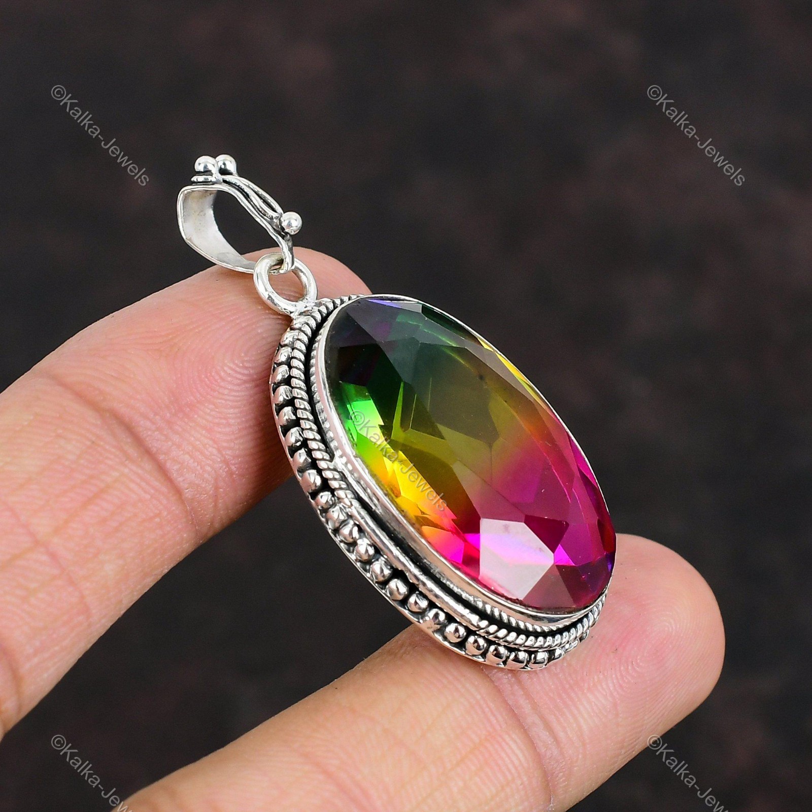 Faceted Multi Tourmaline Pendant 925 Sterling Silver Pendant Gemstone Jewelry