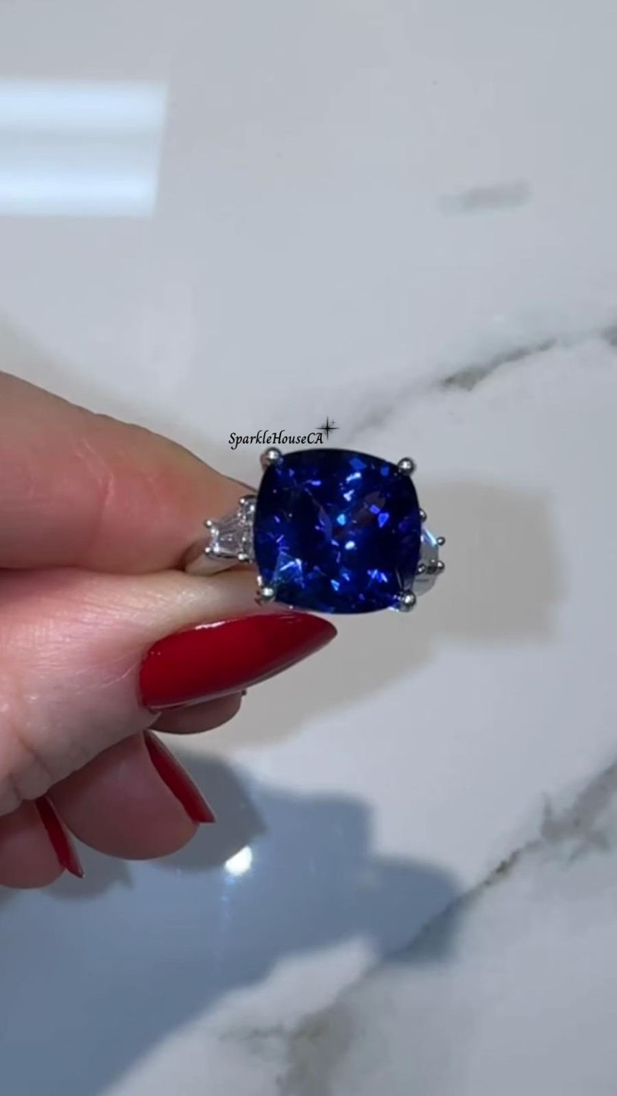 6.60 Ct Cushion Natural Sapphire Diamond Wedding Ring 14K Solid White Gold 8
