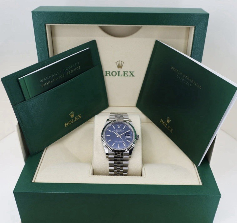 Rolex Datejust Auto Blue Dial Diamond Markers Jubilee Fluted Box Manual