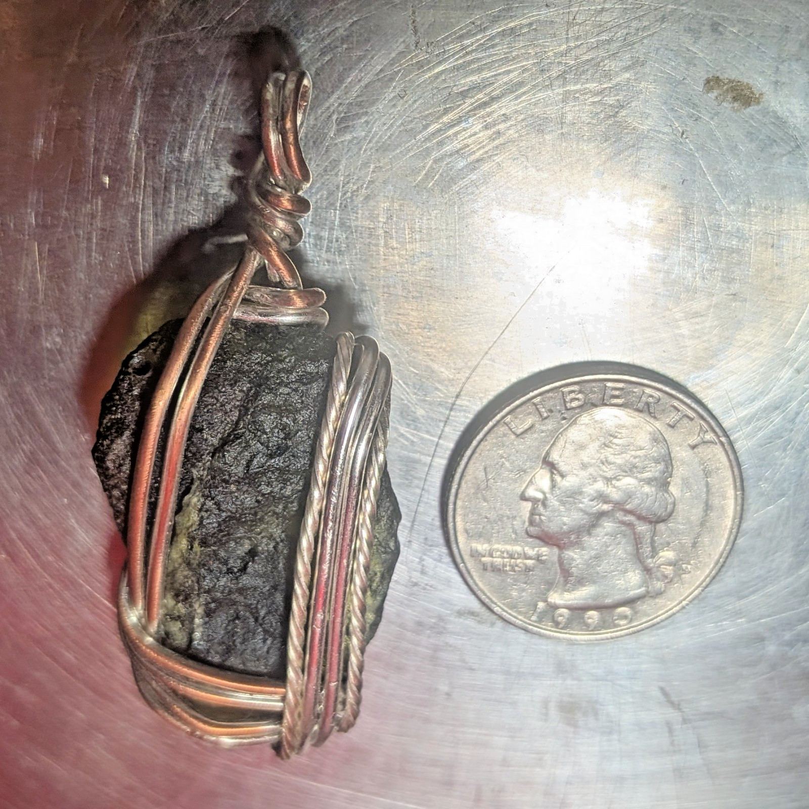 Moldavite Wire Wrapped Pendant Handcrafted Silver Jewelry 31ct