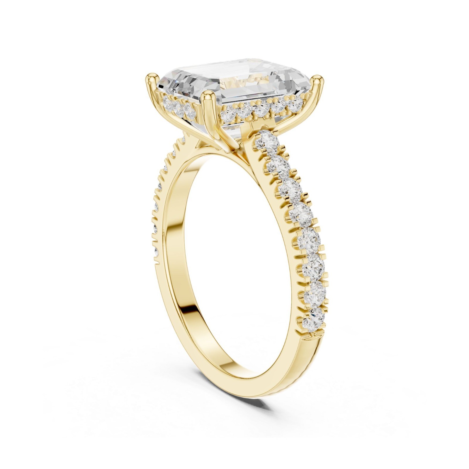 Emerald Cut Lab Grown Diamond Hidden Halo Solitaire Engagement Ring