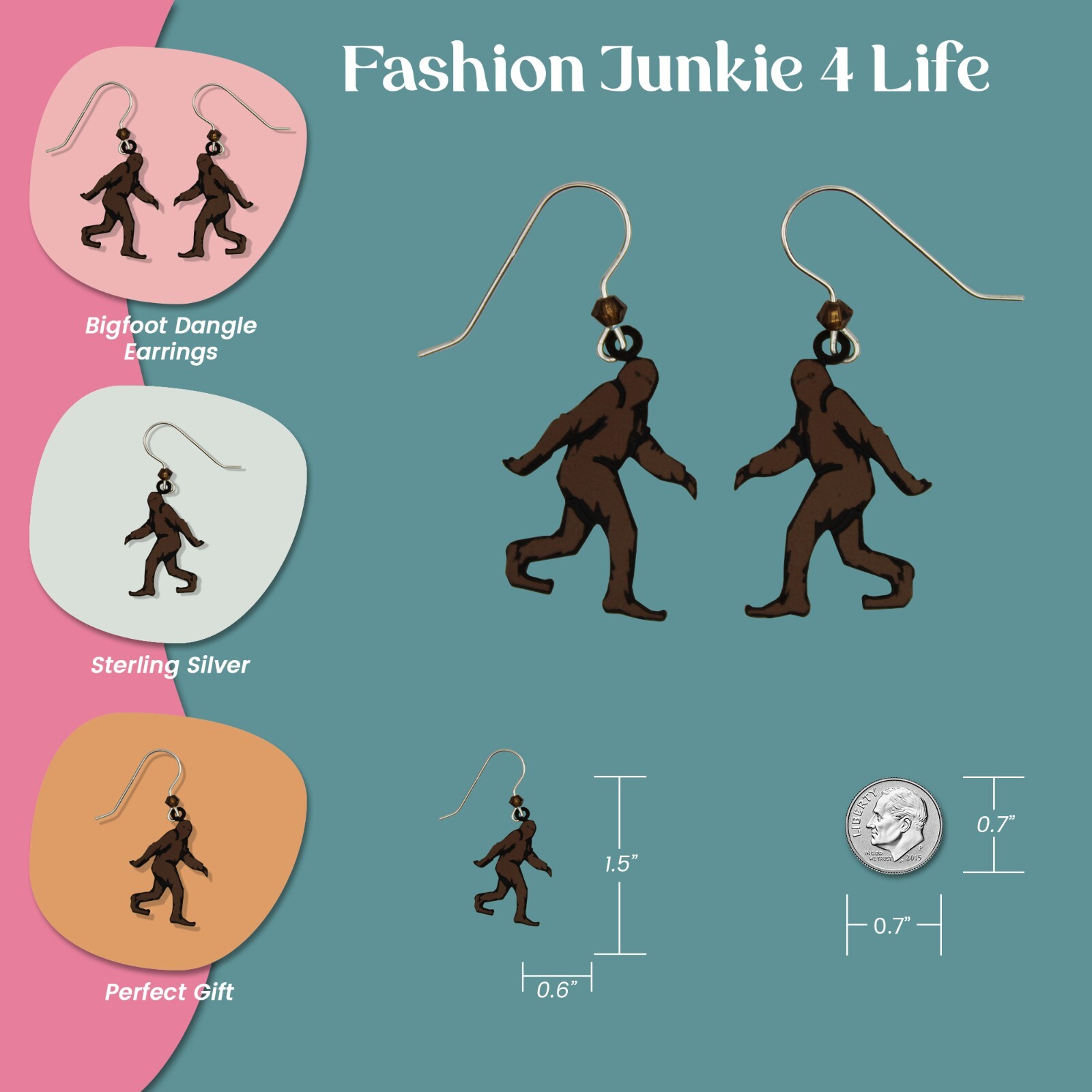 FashionJunkie4Life Sterling Silver Dangling Bigfoot Earrings