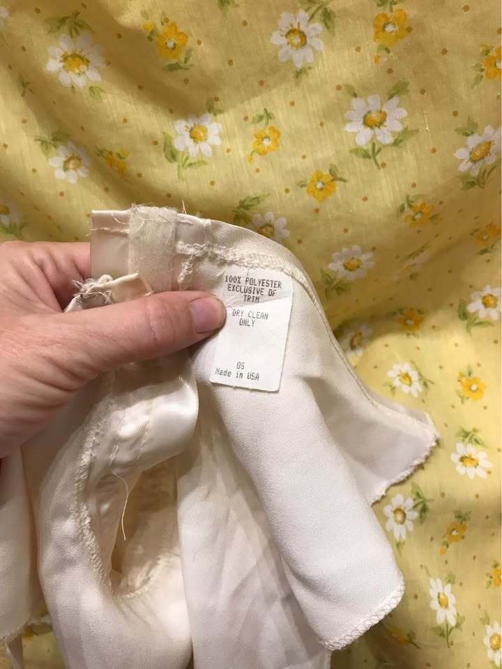Vintage ivory satin-looking polyester dressy dickie with high collar and bead