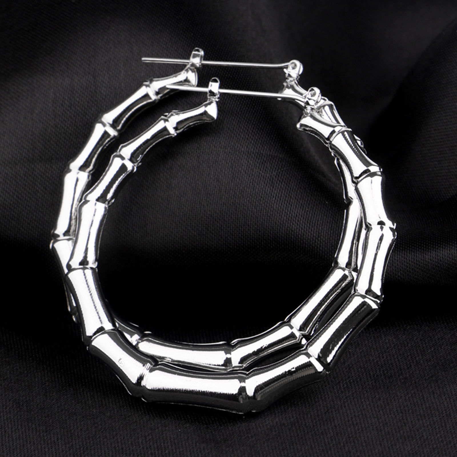 925 Sterling Silver Big Circle Round Bamboo Hoop Fashion Charms 2.25″ Earrings