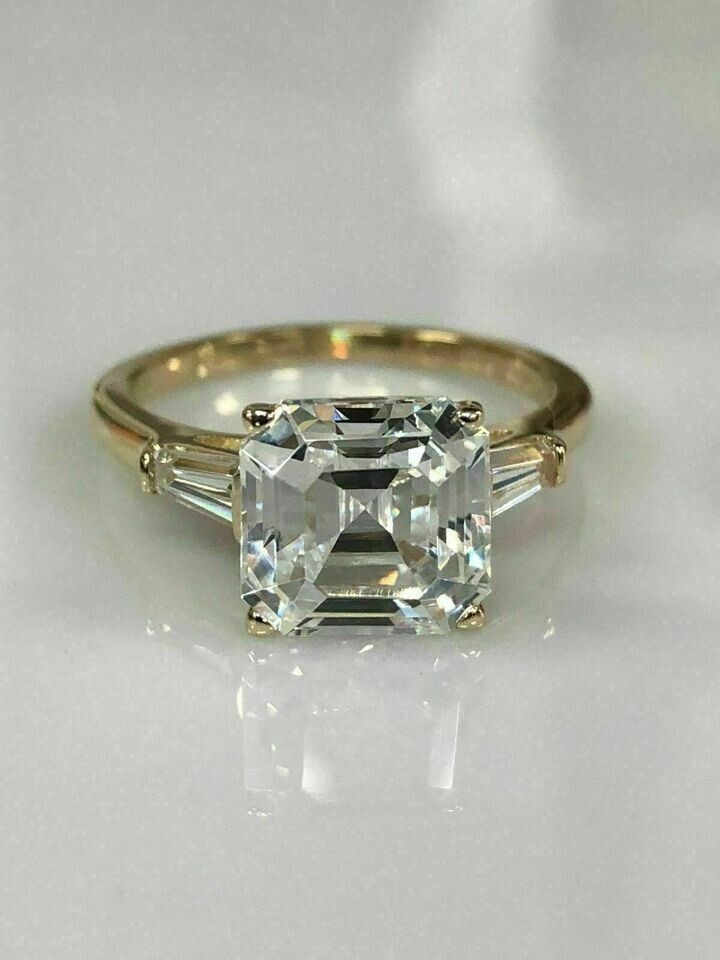 3Ct Asscher Cut Lab-Created Diamond Solitaire Women’s Ring 14k Yellow Gold Over
