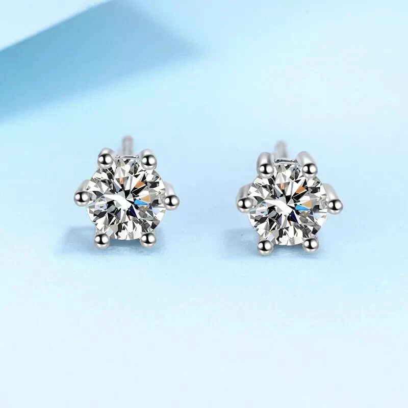 Customize: 6 Prong Set 0.8Ct Round Natural Diamond Stud Earrings 14k Yellow Gold