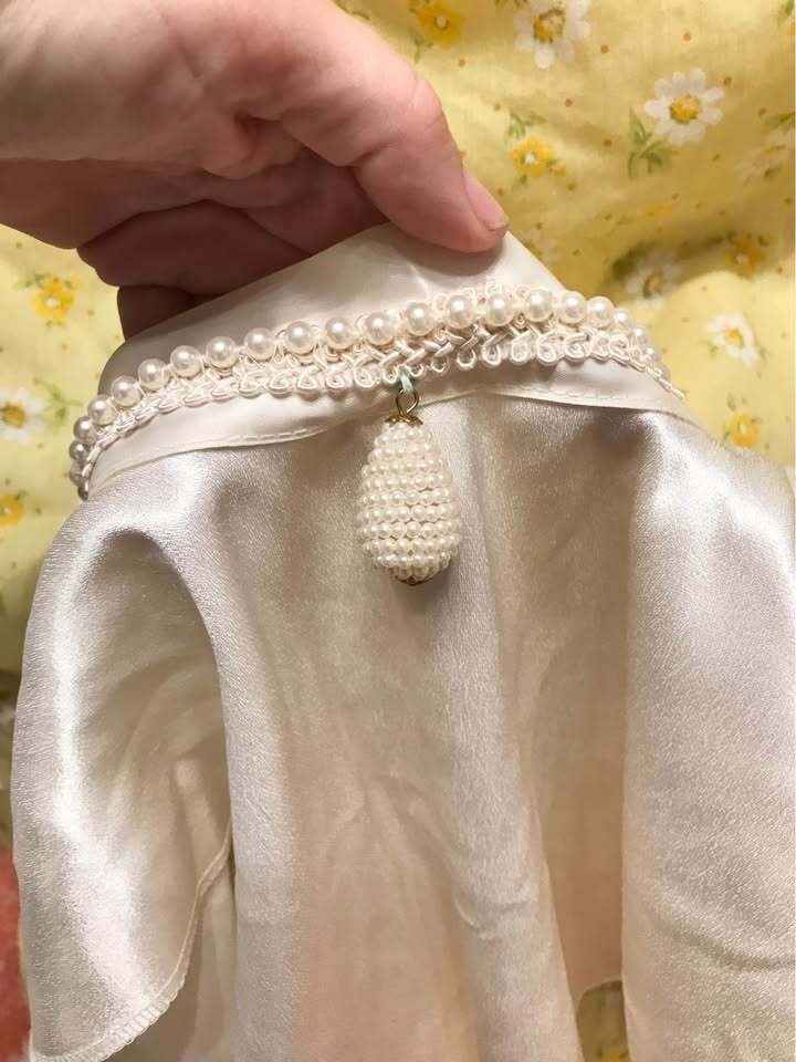 Vintage ivory satin-looking polyester dressy dickie with high collar and bead