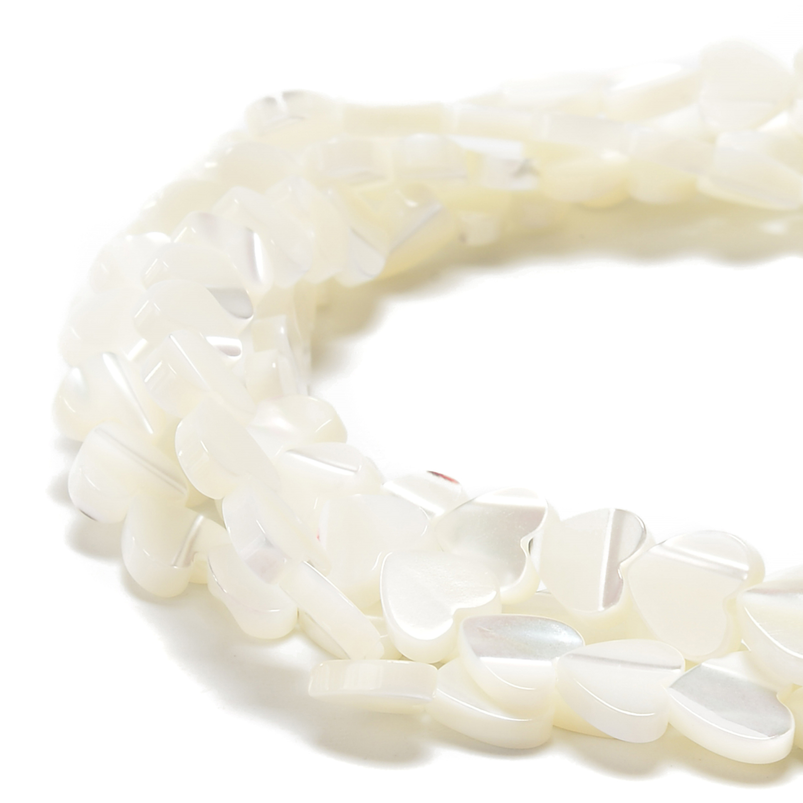 Iridescent White Mother of Pearl MOP Shell Heart Beads 6mm to 12mm 15.5” Strand