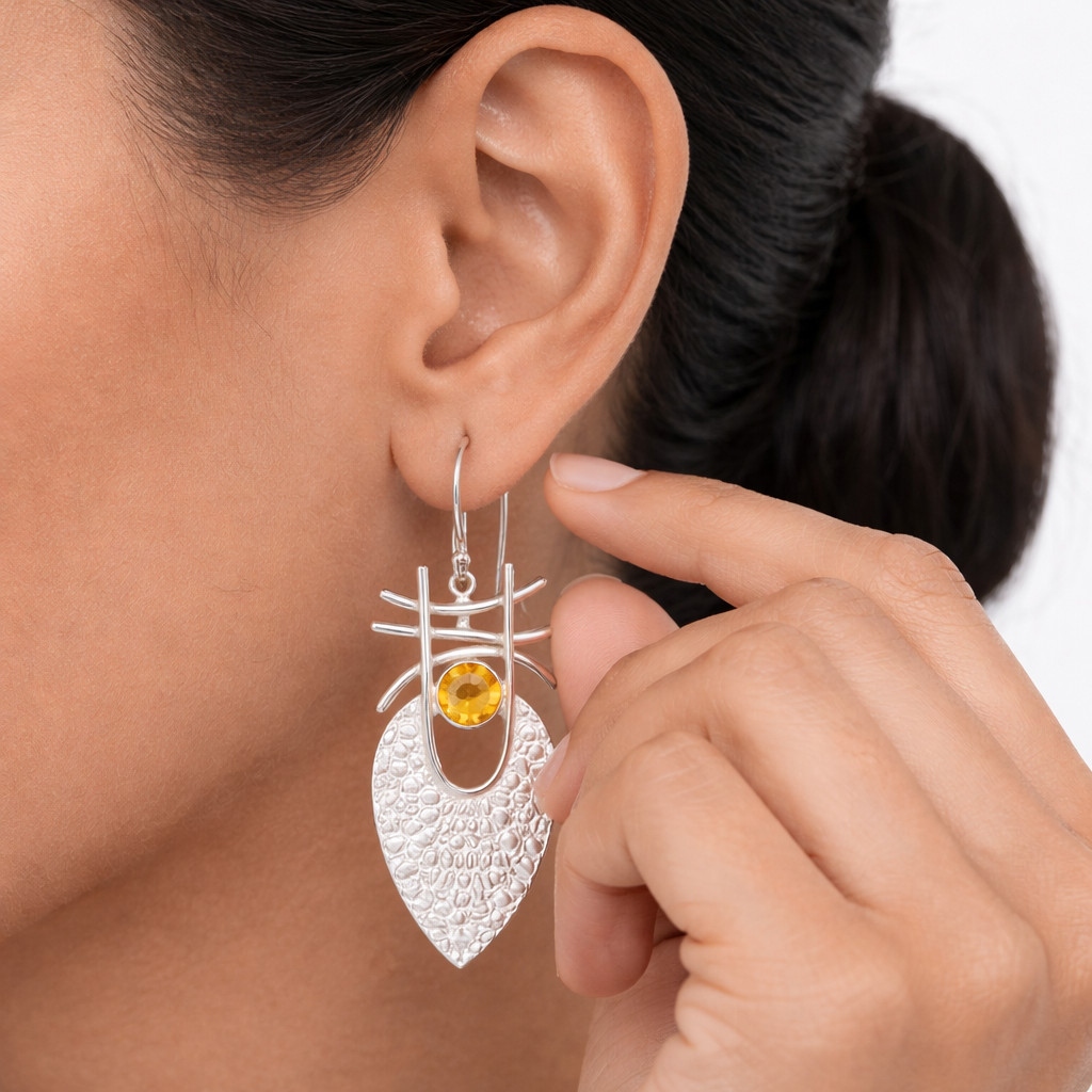 Citrine Gemstone Earrings 925 Silver Handmade Jewelry For Birthday Gift 1.78”