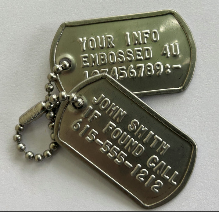 Embossed MINI Military Dog Tags Dogtags Custom Personalized In USA For You
