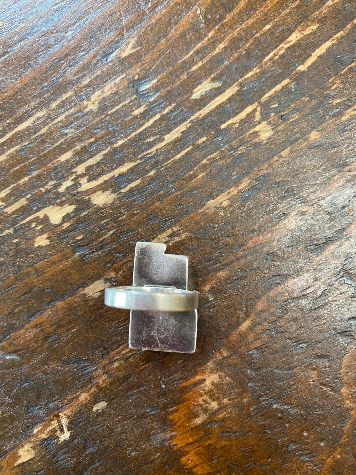Vintage Sterling Silver, Asymmetrical Ring with Green Stone, 7