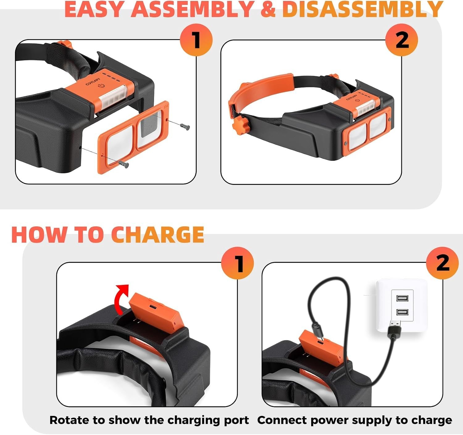 Rechargeable Headband Magnifier with LED Light & 4 Lenses (1.5X-3.5X)