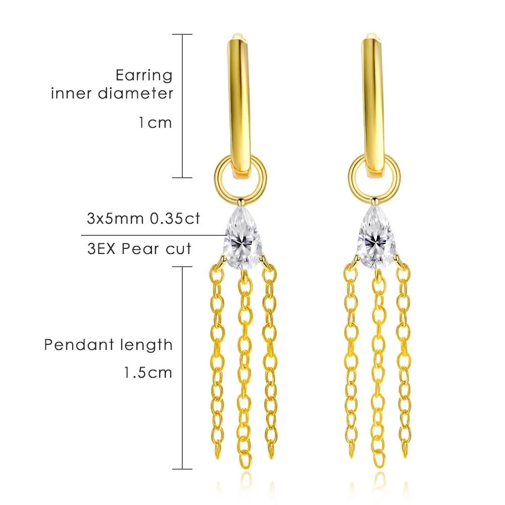 Pear Tear Drop Tassle 925 Sterling Silver Dangle Drop Hoop Earrings