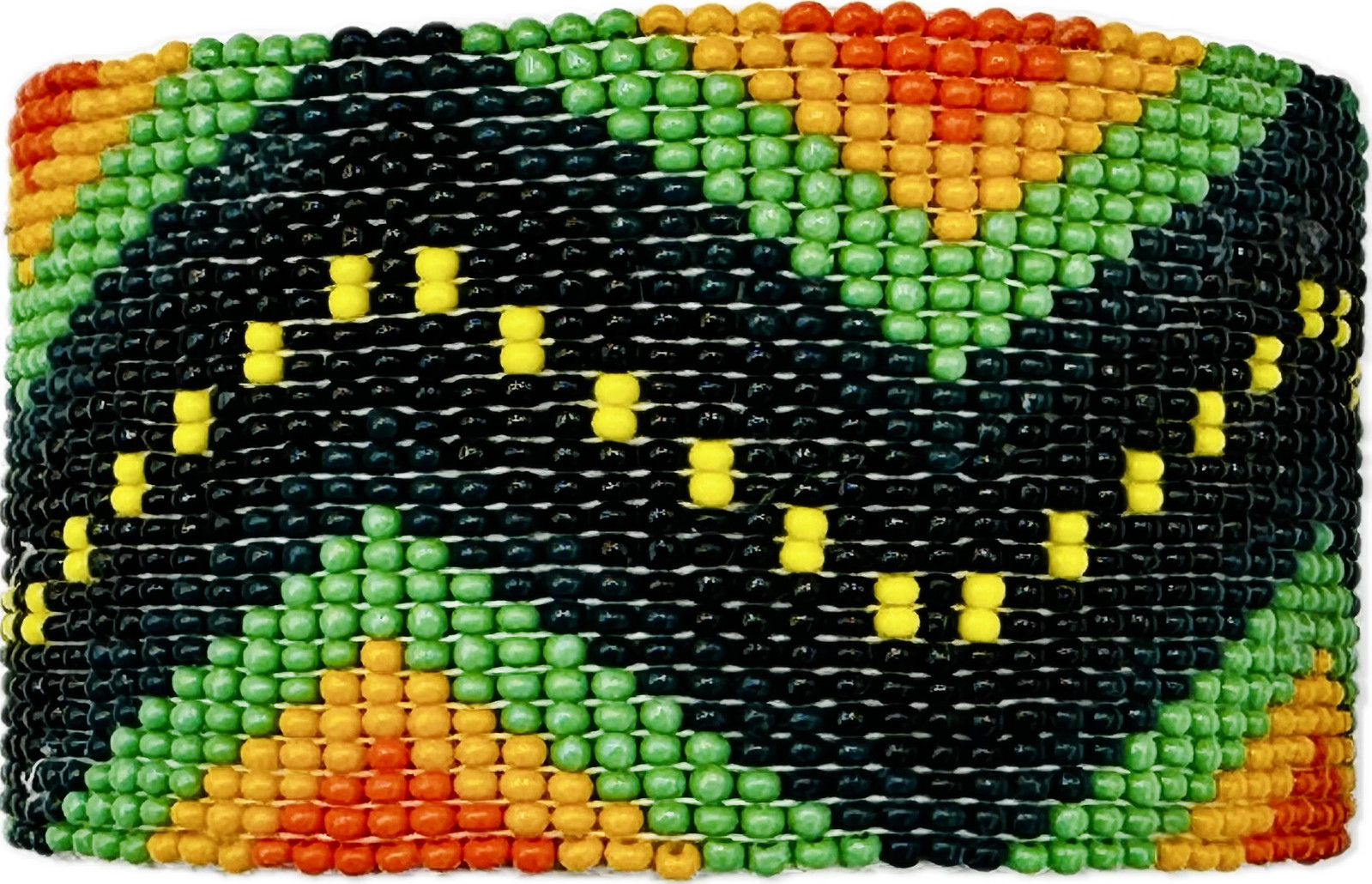 Handmade Beaded Green Orange leather hard cuff Bracelet