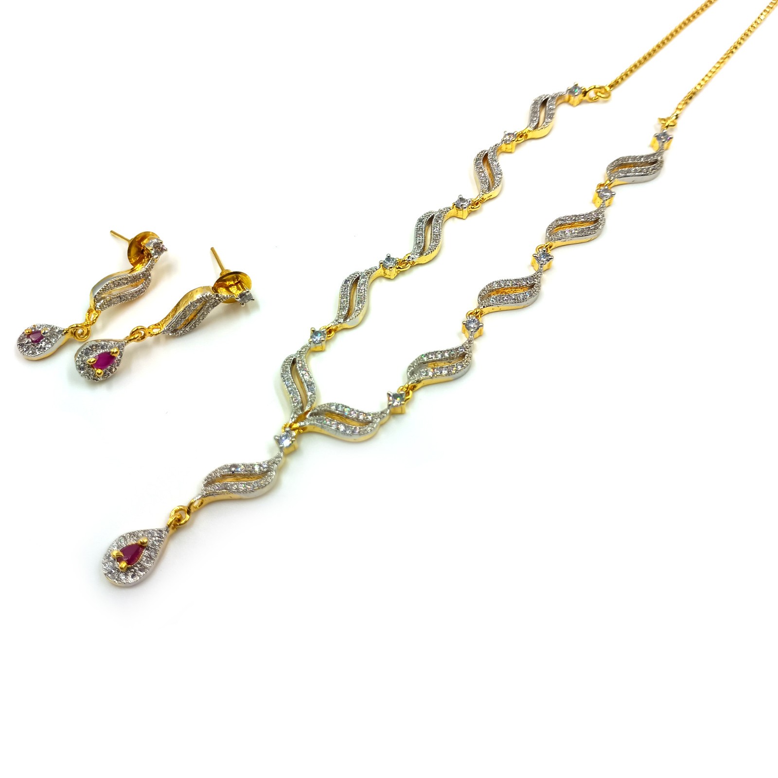 Indian Ethnic 22k Gold Plated Ruby CZ Diamond Bridal Choker Necklace Set