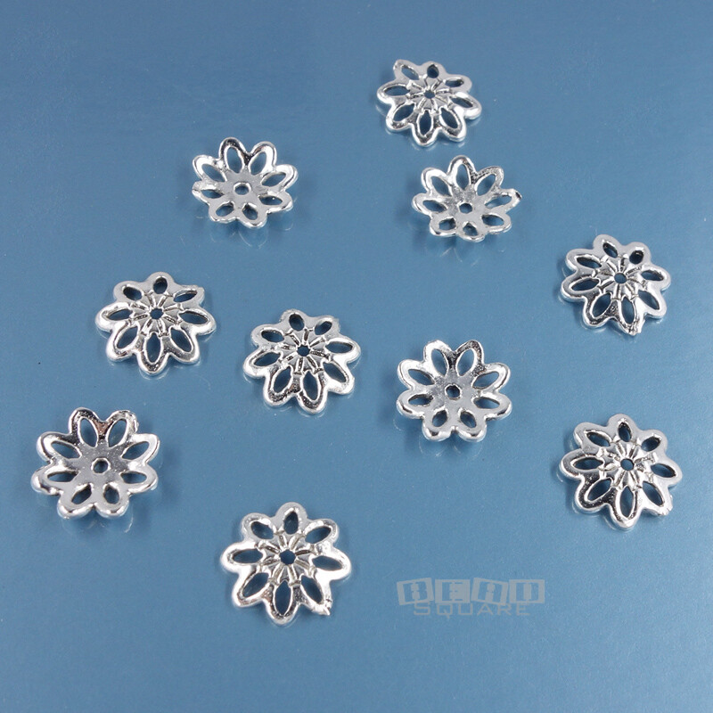 10 Vintage Solid Sterling Silver 7.8mm Flower Floral Bead Caps #33859