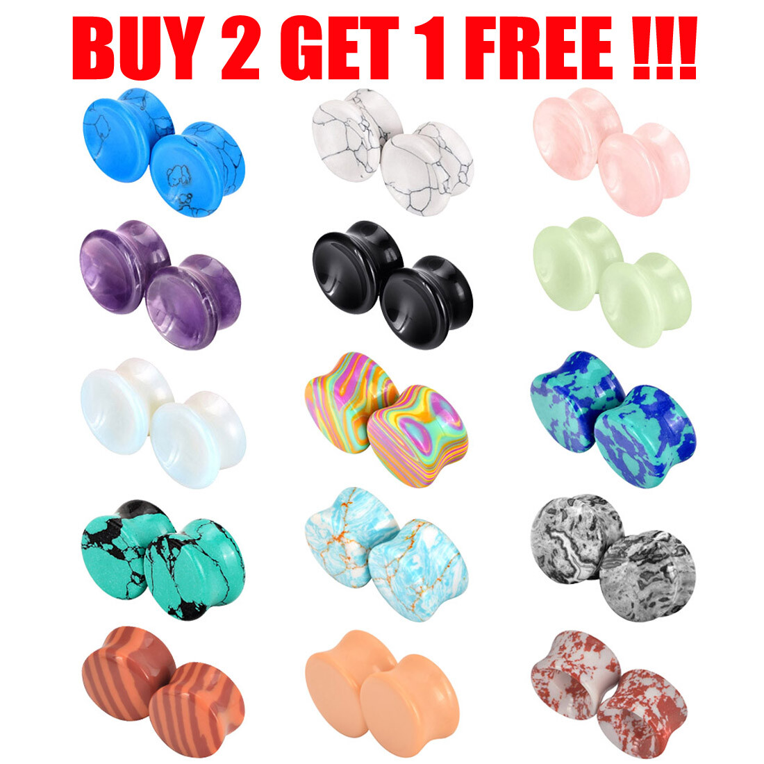 Natural Ear Gauges-Organic Stone Ear Plugs-Double Flared Flesh Tunnels – 1PAIR
