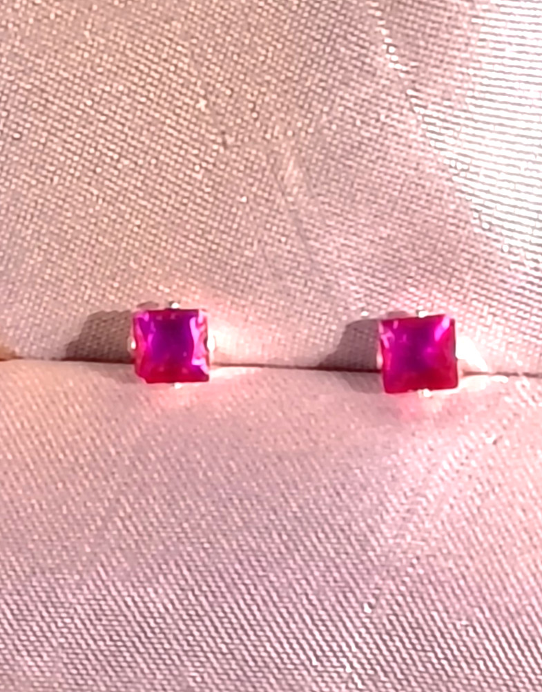 PETITE SQUARE 4MM RUBY STERLING SILVER STUDS– .50CTW