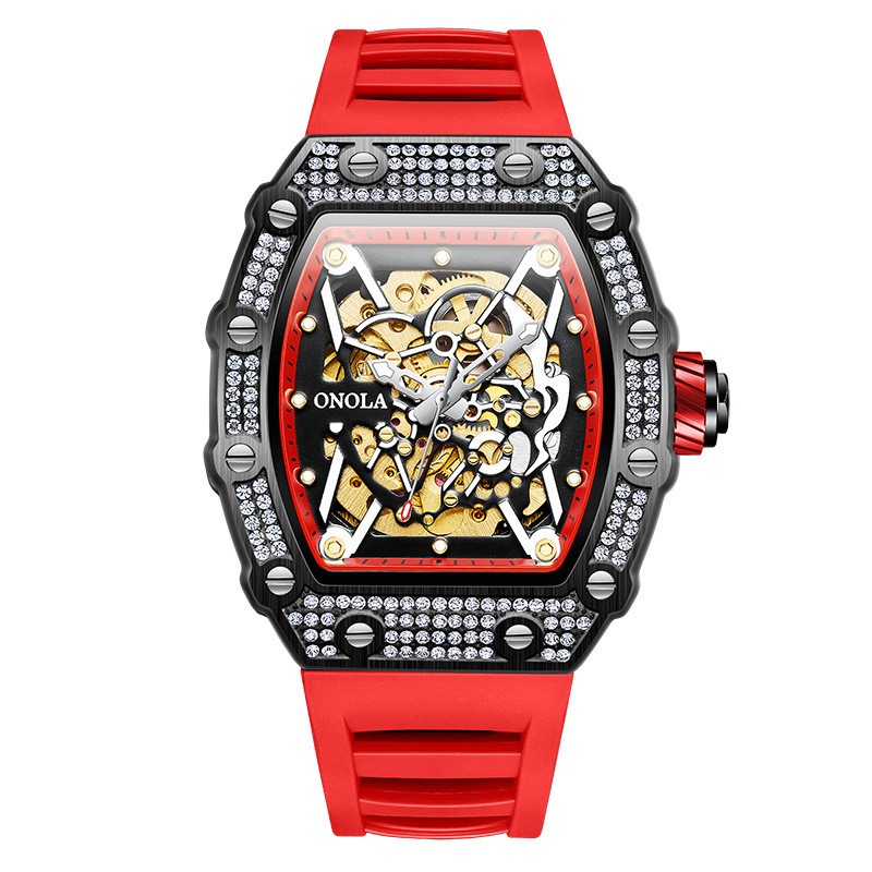 ONOLA Men Automatic Self-Wind Watch Mechanical Diamond Jeweled Waterproof Relogi