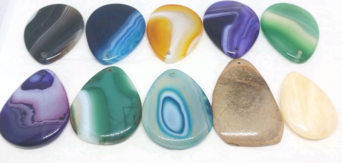 10 Gemstone Pendant Lot Cabochon dyed drilled no bail jasper agate polish
