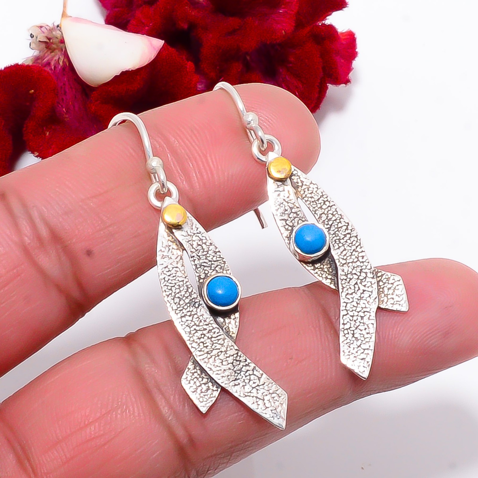 Sleeping Beauty Turquoise 925 Sterling Silver Handmade Earring 1.95″ Sku51