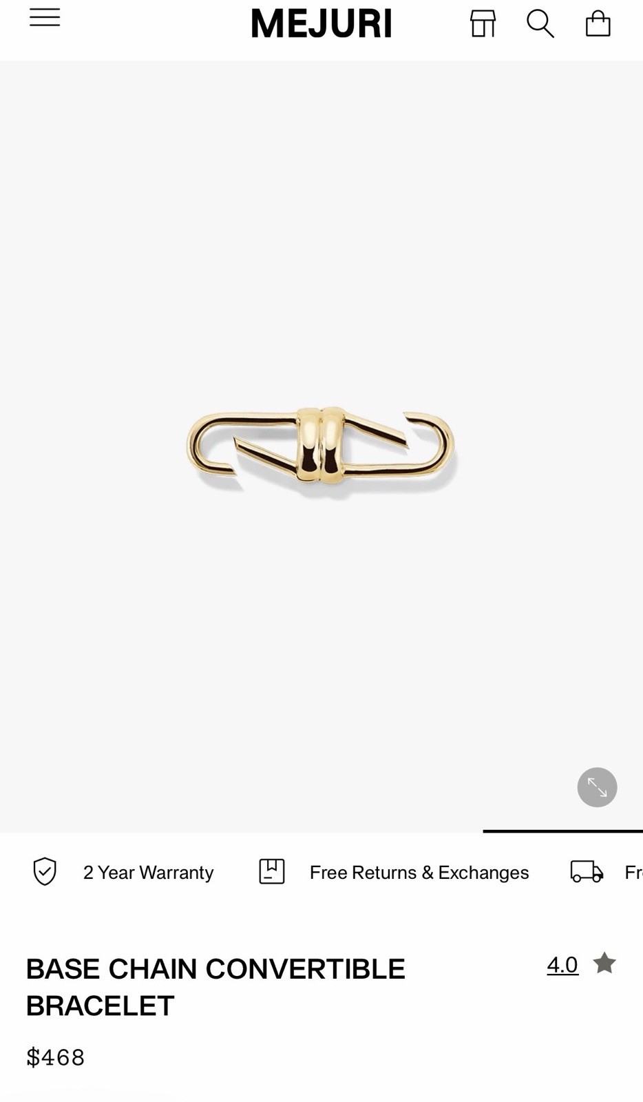 Mejuri Base Chain Convertible Bracelet, Gold