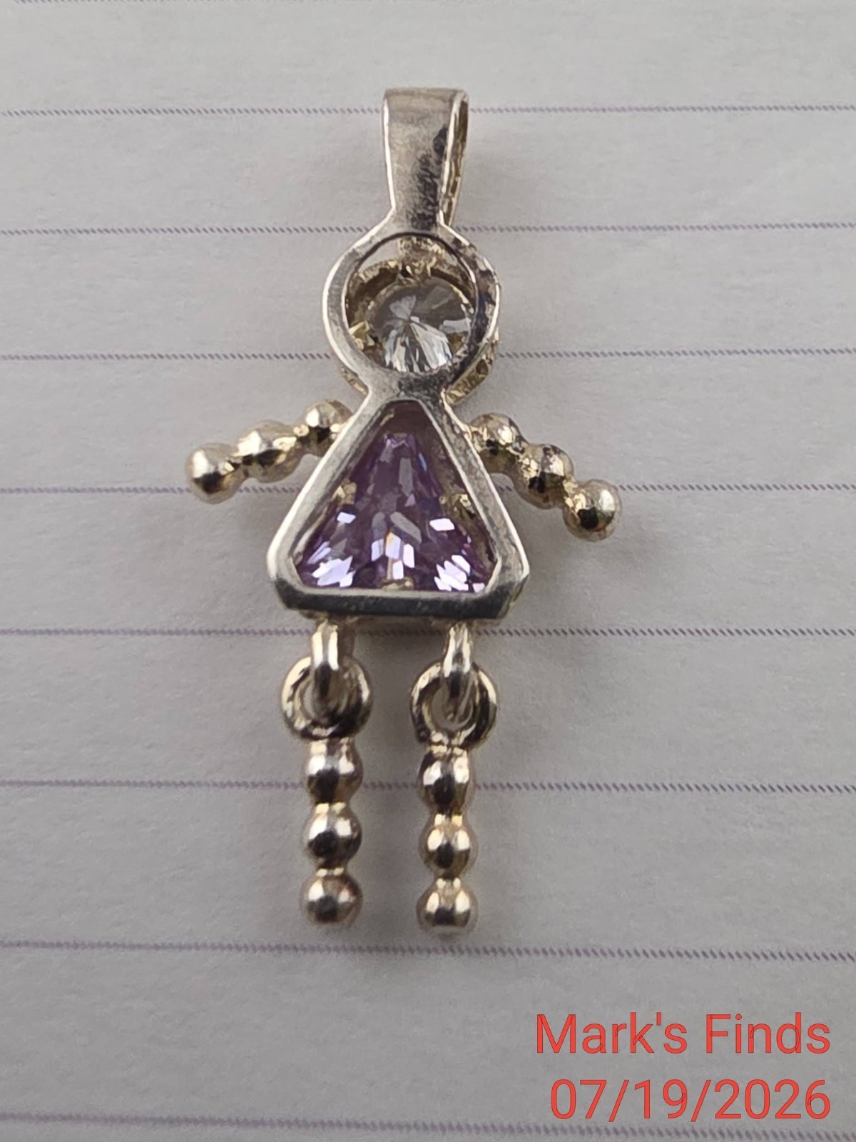 Sterling Silver 925 Pendant Birth Stone February Children Charms 1990s Purple