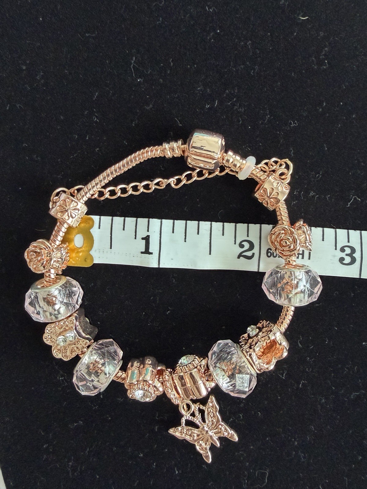 Rose Gold Plated Snake Chain Charm Bracelet Butterfly Dangle, Barrel Closure