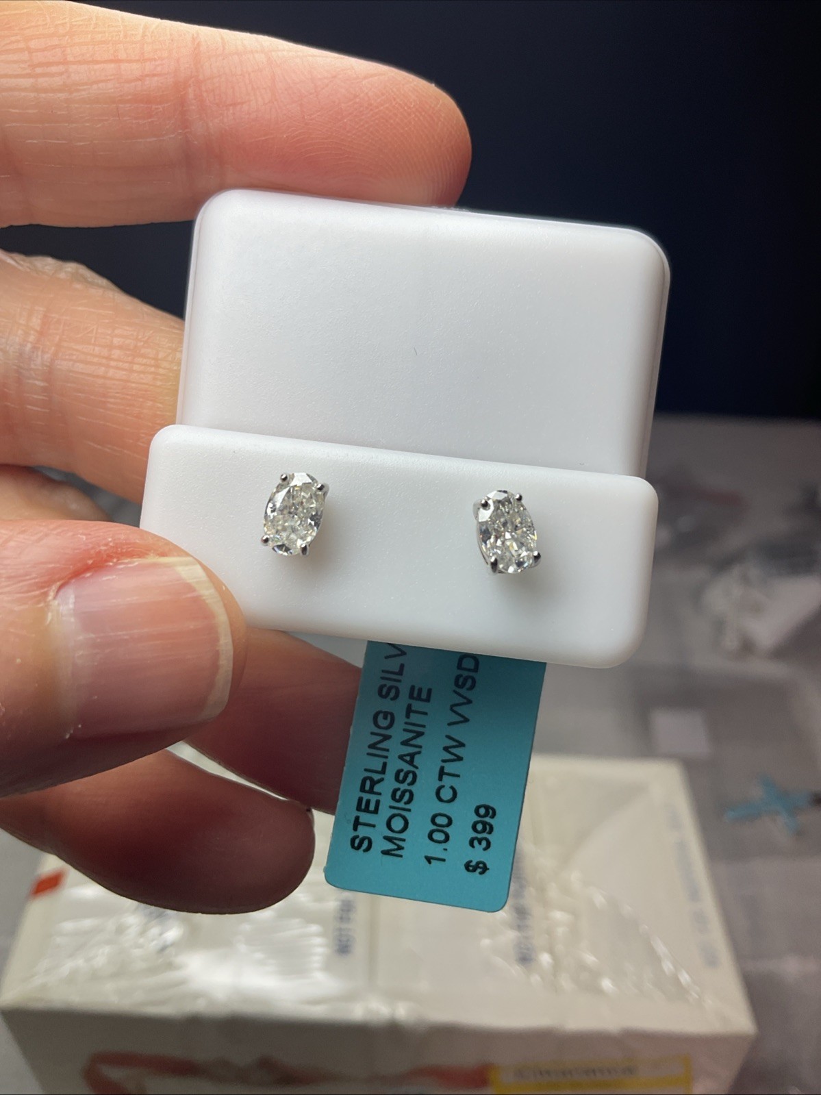 Moissanite Sterling Silver 925 Oval Stud Earrings 1.00 CTW VVS White Butterfly