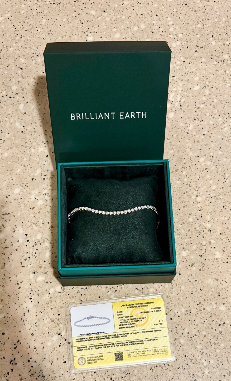 BRAND NEW Brilliant Earth 2ct Lab Diamond Tennis Bracelet 18K White Gold 7″ IGI