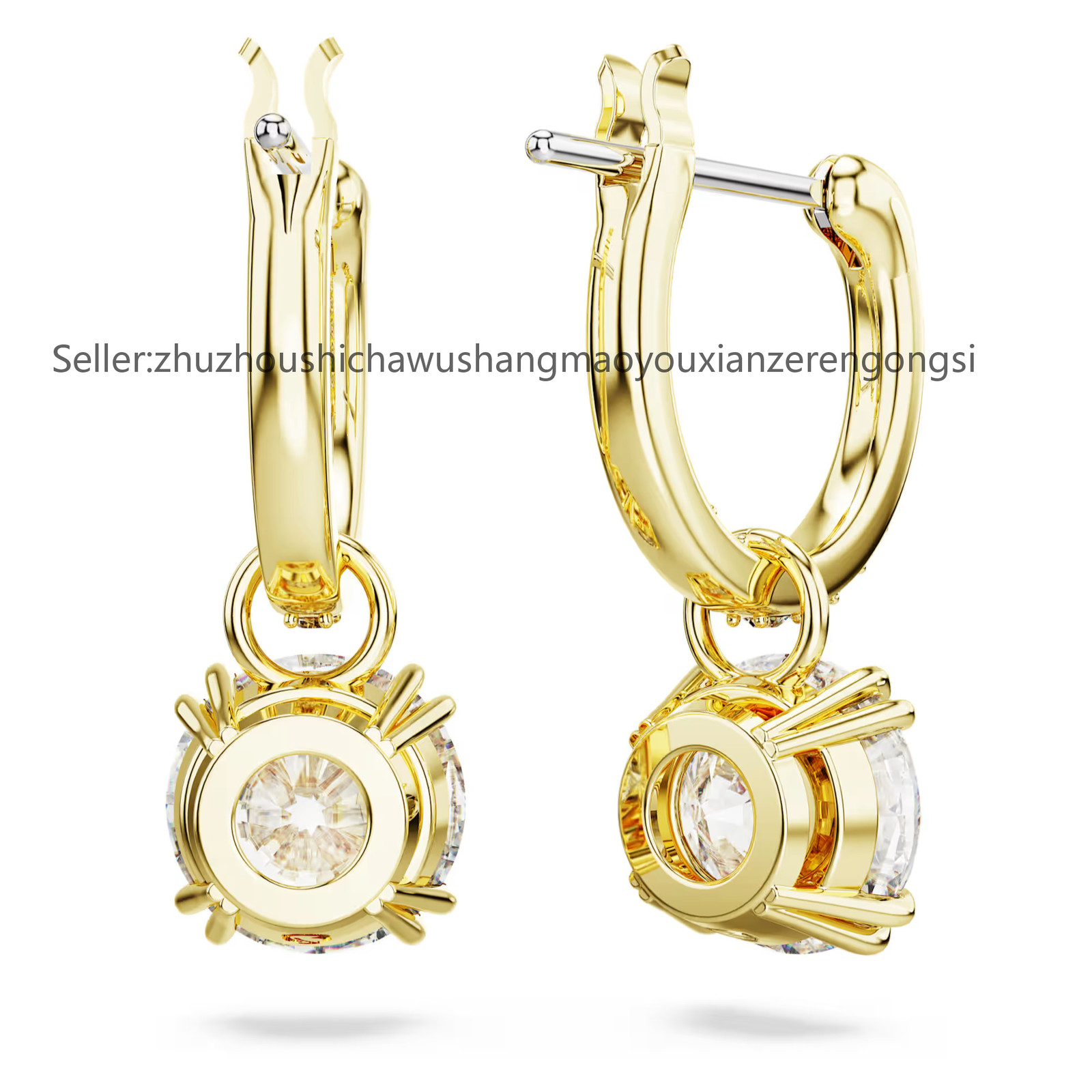 Stilla White Gold Tone Plated Drop Earrings Round Cut New