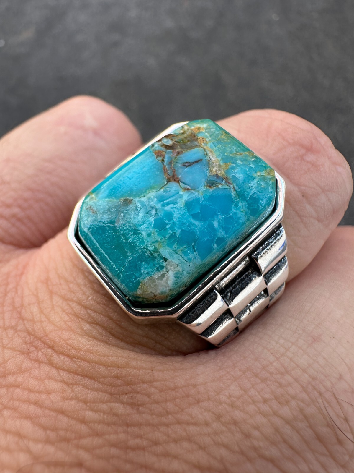 Mens Real Solid 925 Silver Blue Turquoise Natural Native American Gemstone Ring