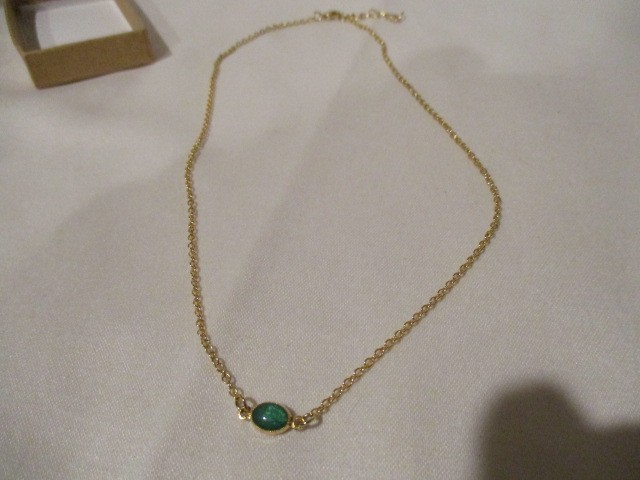 SHANI & ADI Gold Plating Over Sterling Sliver 16″ w/1 1/8″ Extender w/Green Onyx