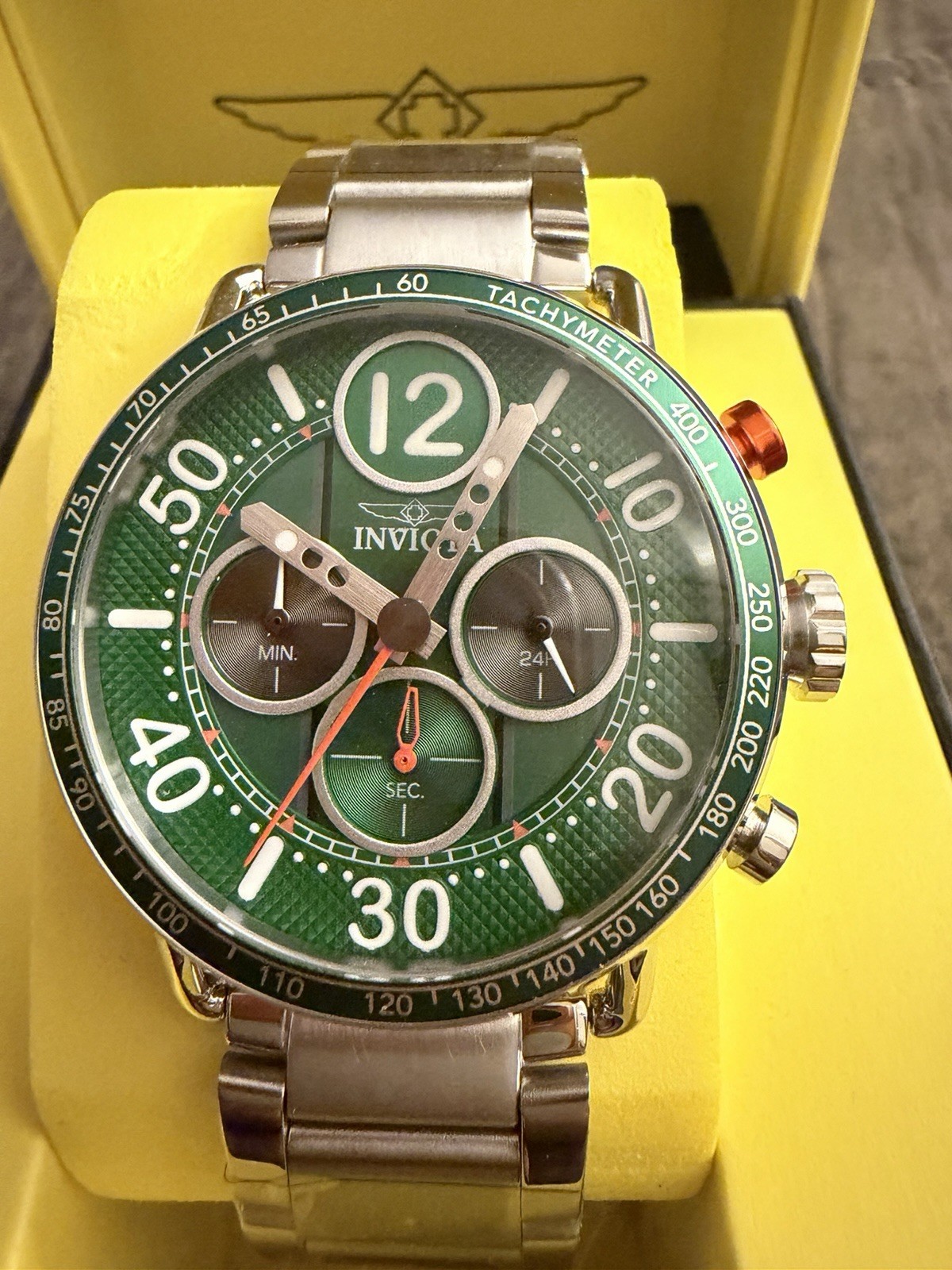 Invicta Men’s Quartz Chronograph Green Dial Stainless Steel Bracelet 44mm 100m