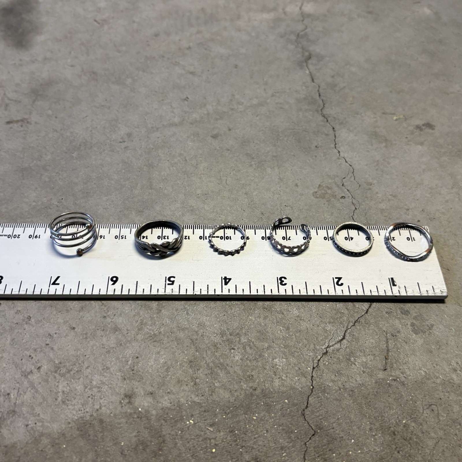6 Different Sized Sterling Silver/Stainless Steel Rings for Unisex Adults