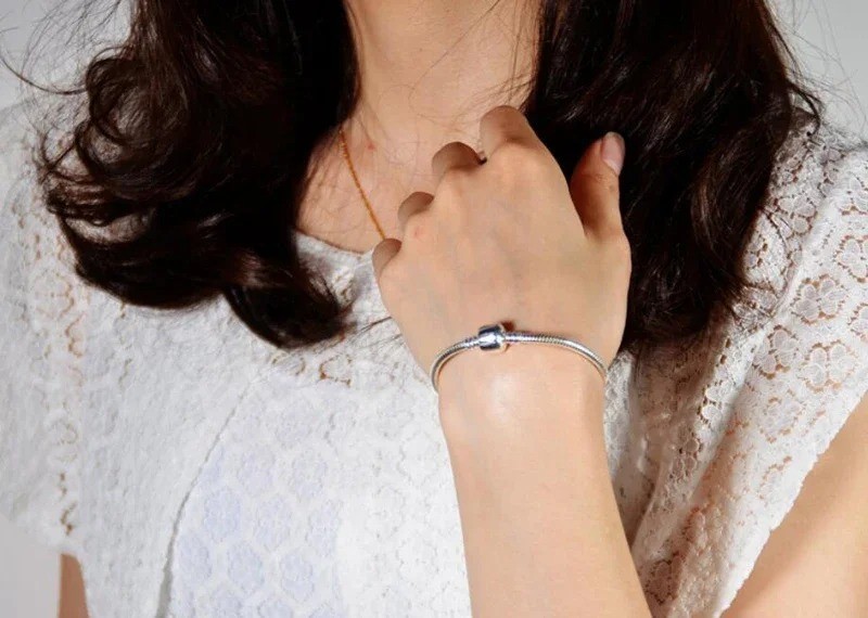 925 Sterling Silver Charm Bracelet Snake Chain Smooth Soft Women Gift