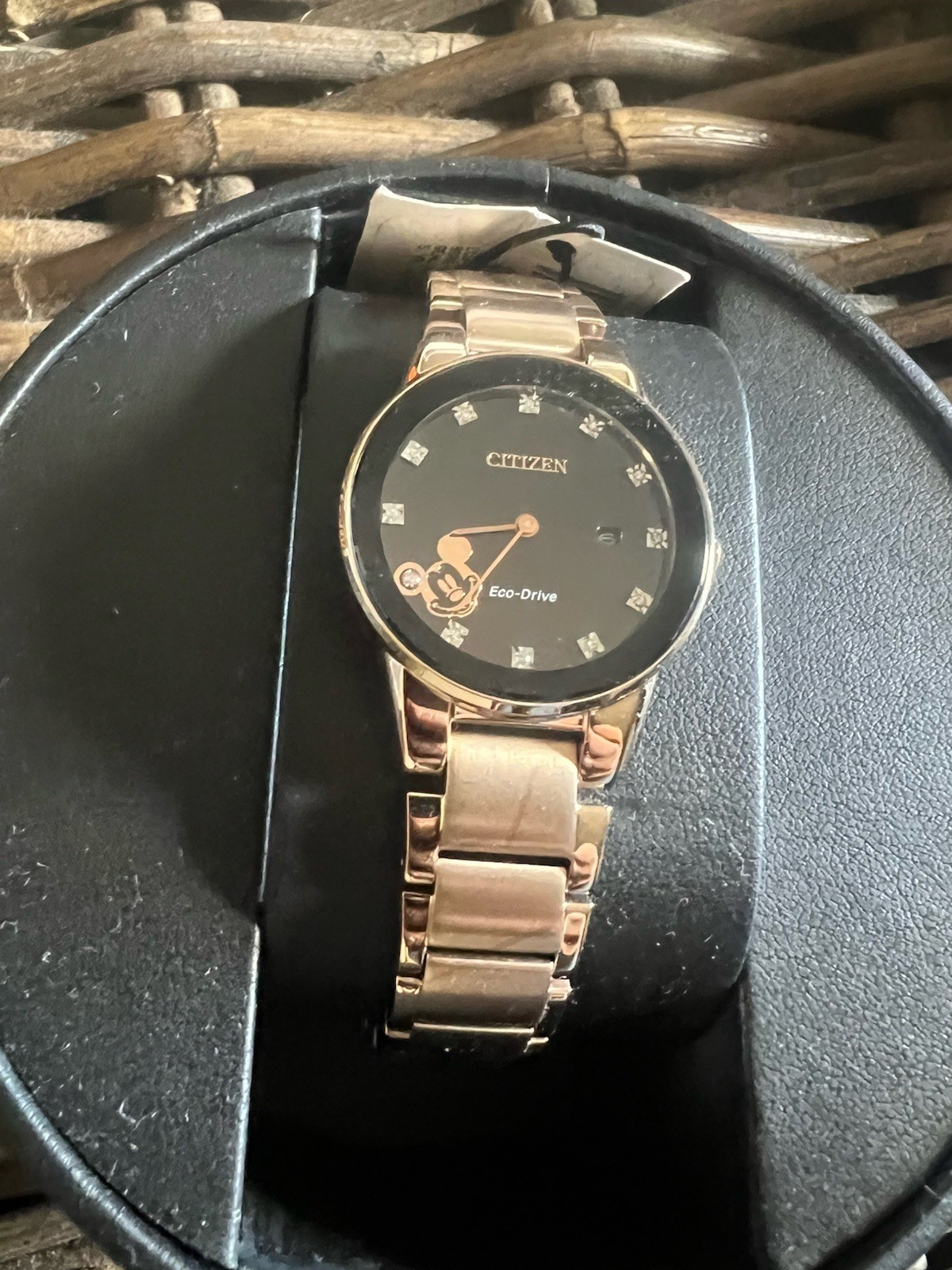 Citizen Disney Eco-Drive Mickey Mouse 30mm Ladies Rose Gold Band Black Dial