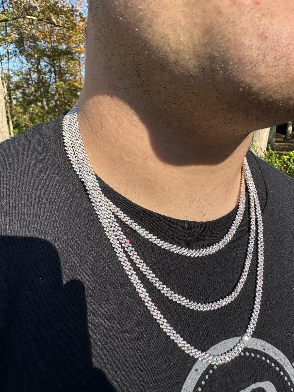 MOISSANITE Real 5mm Micro Miami Cuban Link Prong Chain Iced 925 Silver Necklace