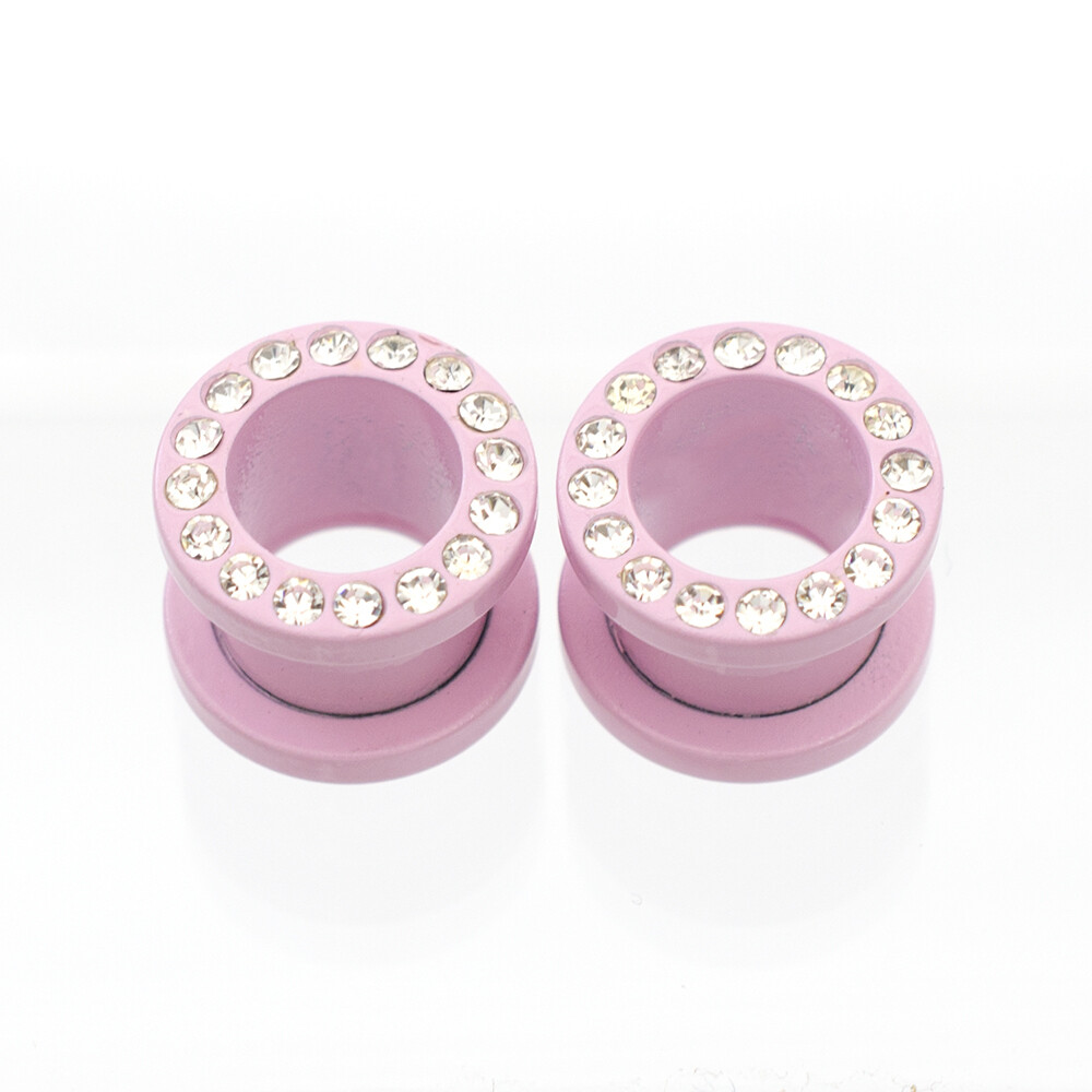 Plugs Matte Pastel Pink Screw Fit with Cubic Zirconias – Sold as a Pair Surgical