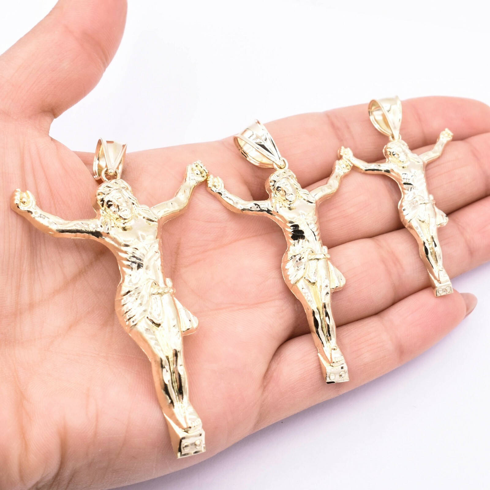 Textured Jesus Crucifix Pendant Charm Real Solid 10K Yellow Gold ALL SIZES