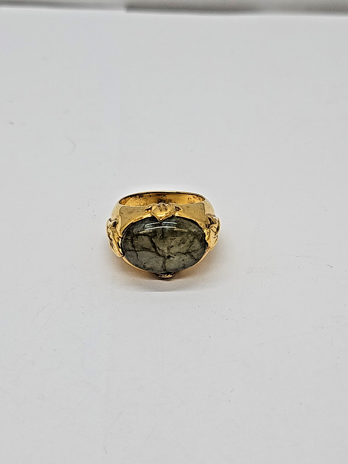 Badavici Sterling Silver 925 Gold Vermeil Dome Oval Labradorite Ring SZ 9~12.0g