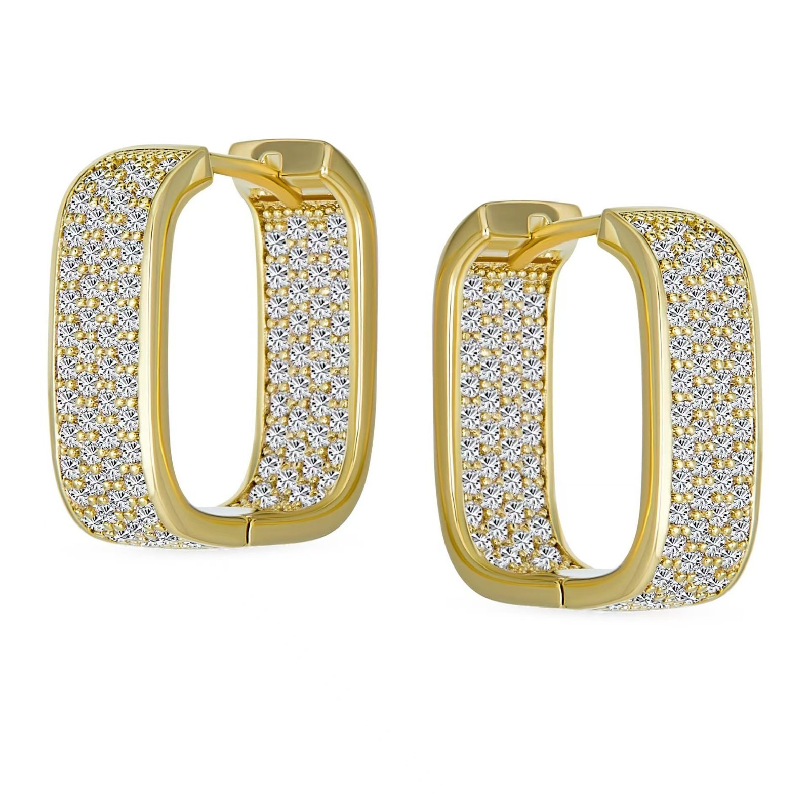 Women 925 Sterling Silver Plated U Micro Pave CZ Square Huggie Hoop Earrings A32