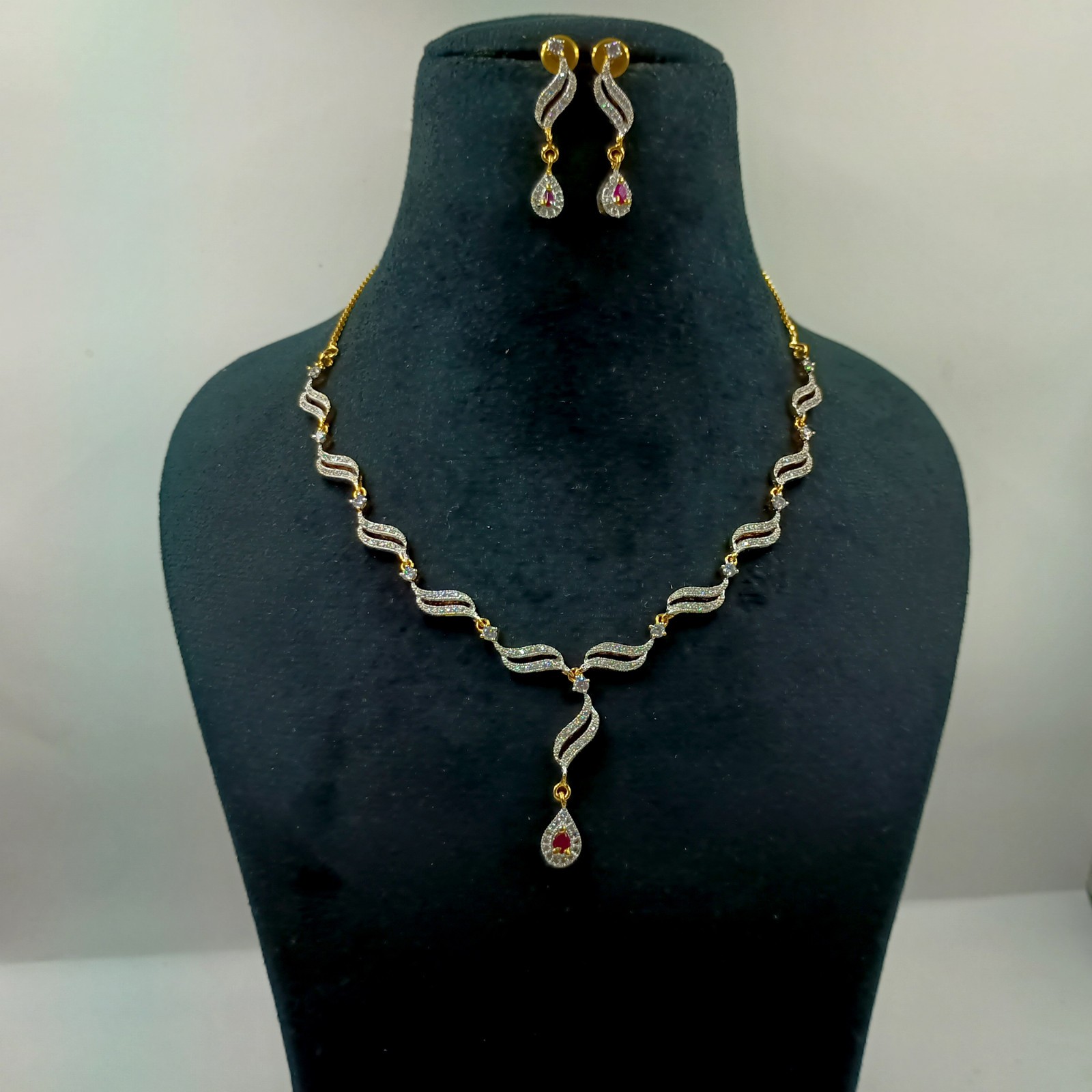 Indian Ethnic 22k Gold Plated Ruby CZ Diamond Bridal Choker Necklace Set