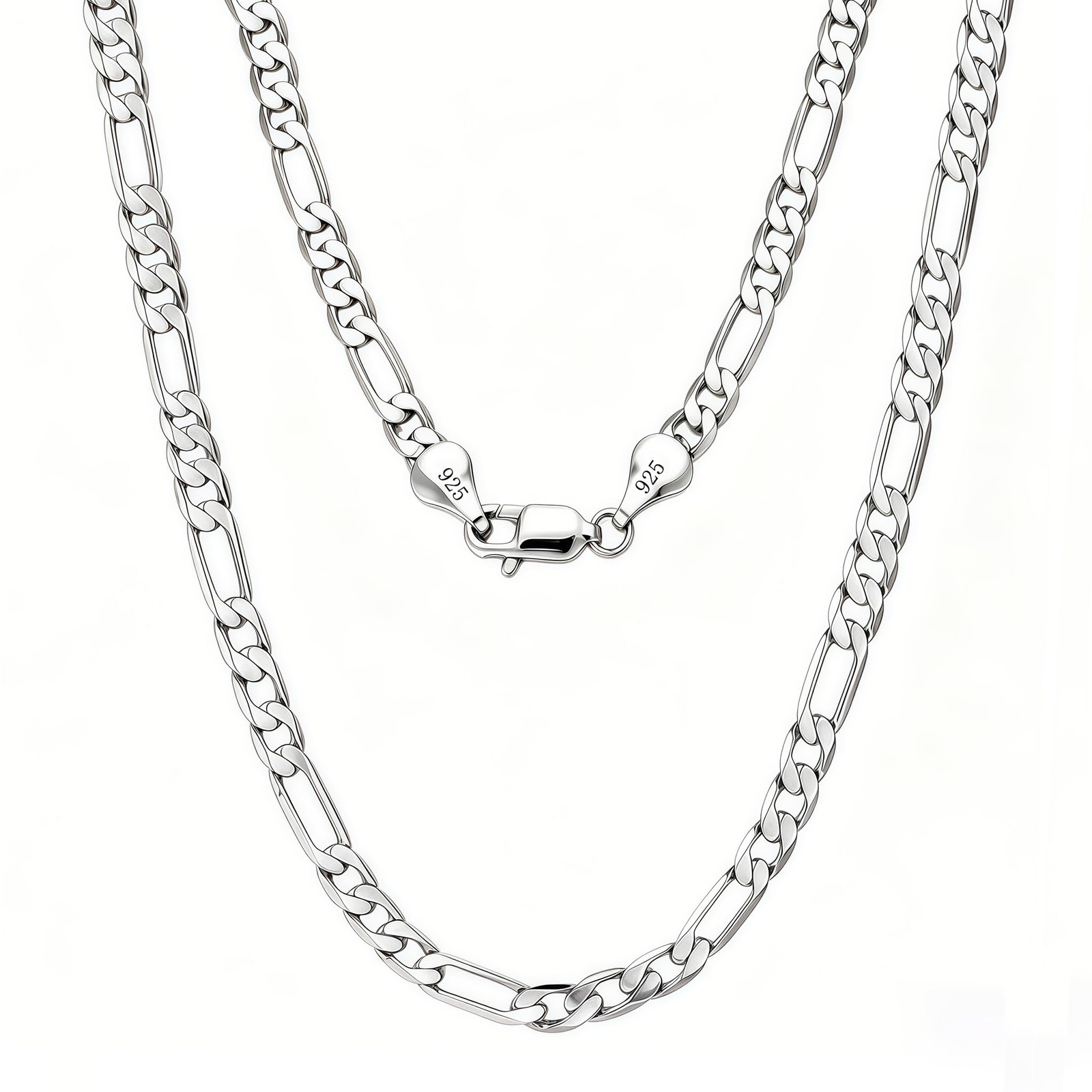 925 Sterling Silver Figaro Necklace 4.2mm Chain 18inches Hypoallergenic Unisex