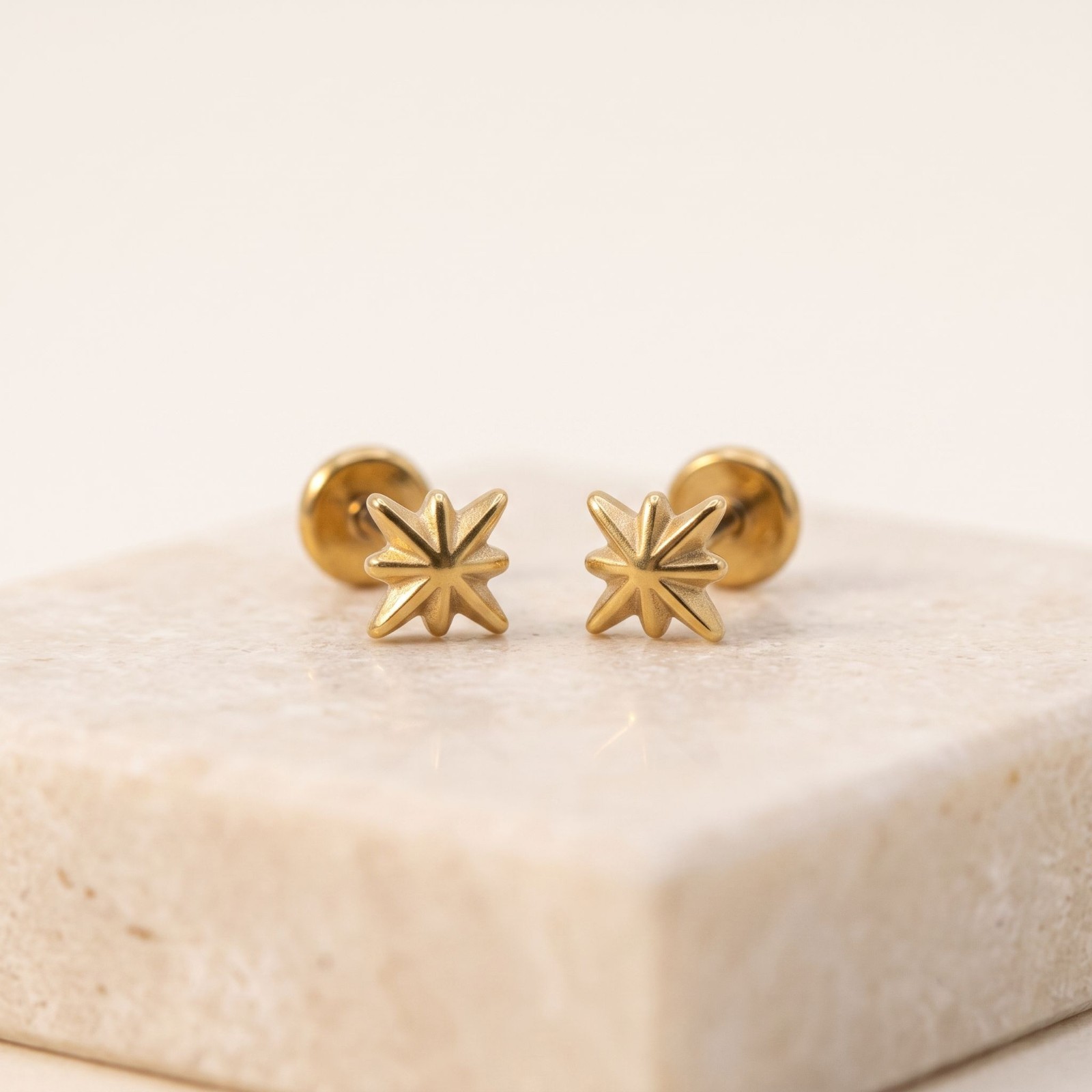 Mini Starburst Flat Back Earrings 14K Gold Plated Titanium Threadless Labret