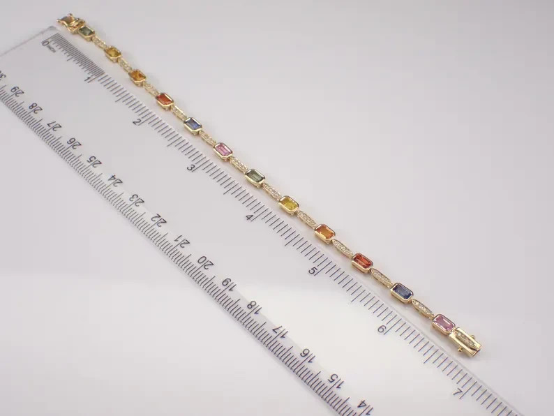 14K Yellow Gold Plated Multi Color Stones Stackable Tennis Women’s Bracelet 7″